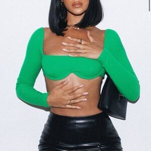 Princess Polly Green Long Sleeve Crop Top